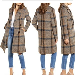 Kendall + Kylie Double Breasted Plaid Coat